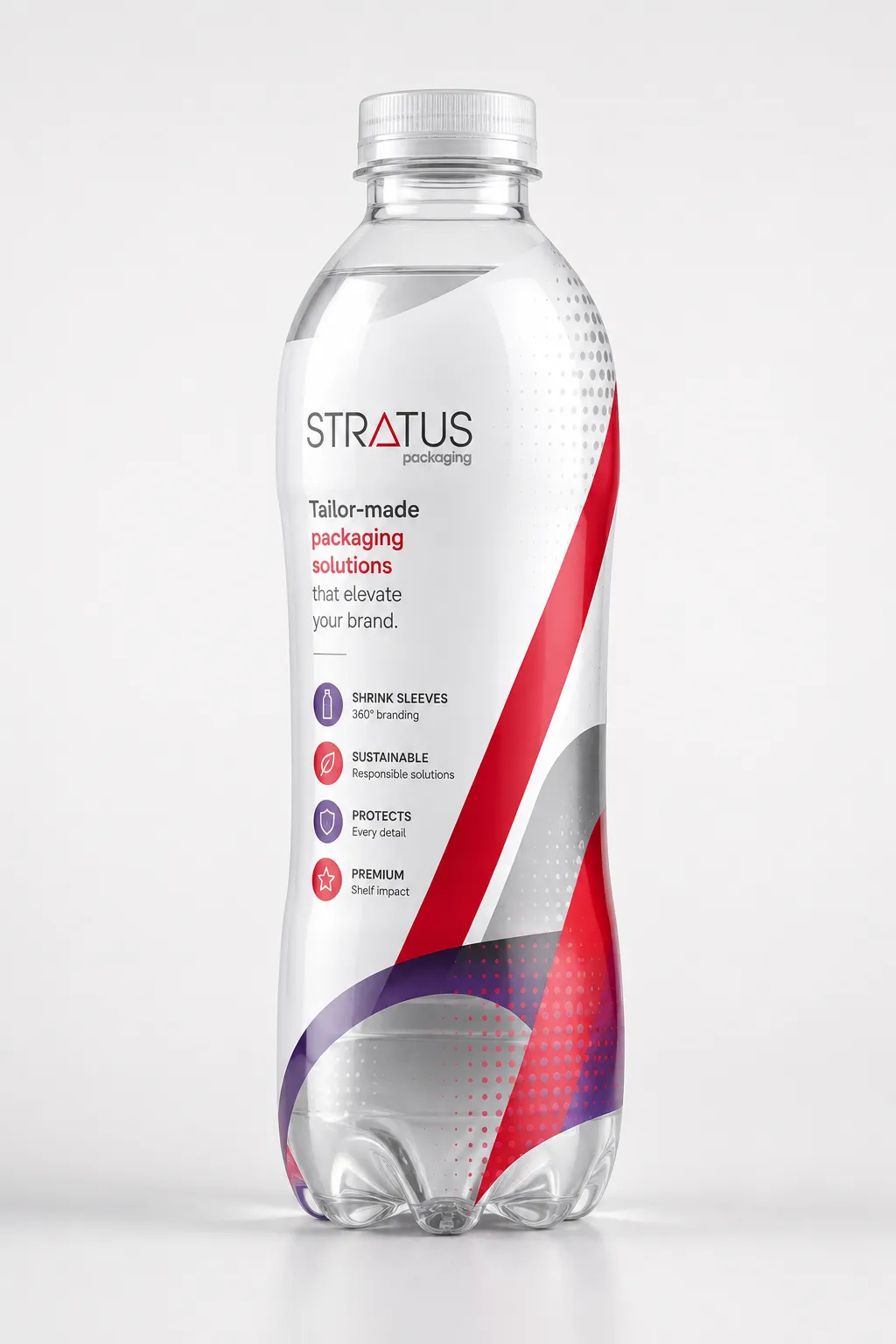 Bouteille habillée d'un sleeve thermorétractable Stratus imprimé à 360°