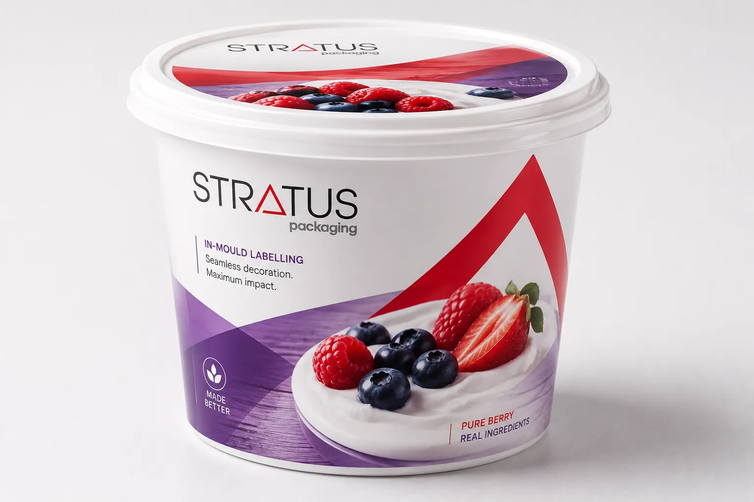 Contenant avec étiquette In Mould Stratus intégrée au moulage