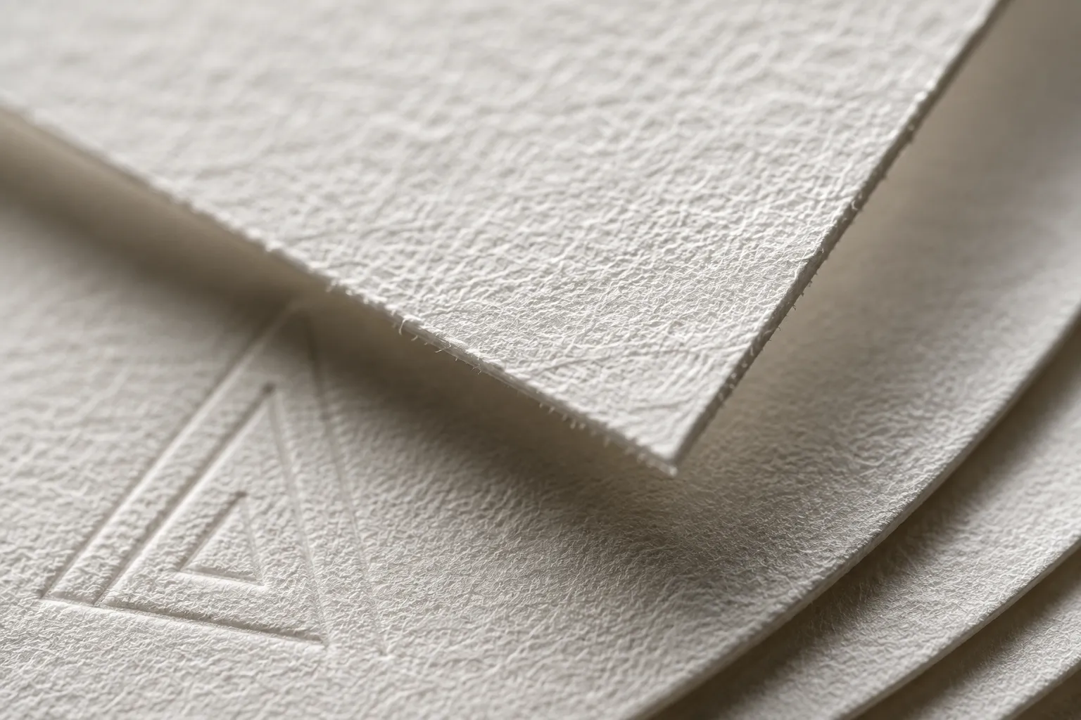 Macro d'un papier d'étiquette blanc texturé feutrine, souplement courbé